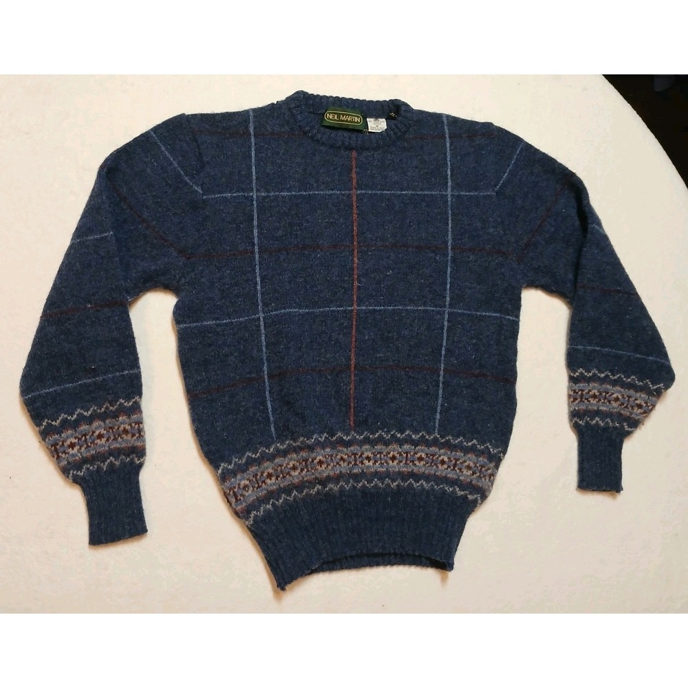 Vtg Neil Martin Wool Sweater Mens M Made In Italy Fair Isle Plaid Grandpacore